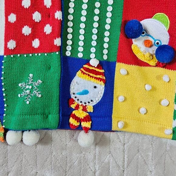 VTG Jack B Quick Winter Cardigan Womens Petite S Snowman Artsy Loud 3D Eccentric - Picture 5 of 7